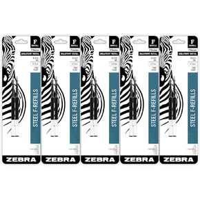 عبوة إعادة تعبئة قلم حبر جاف من الفولاذ المقاوم للصدأ Zebra F-Series، نقطة دقيقة، 0.7 مم، حبر أسود، عدد 10
