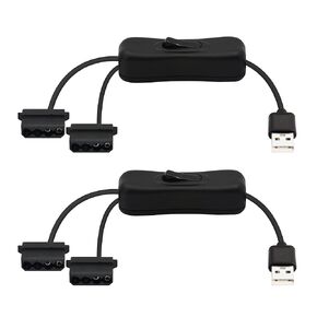 PNGKNYOCN 40cm USB to 4-Pin Molex Fan Power Cable Computer Case Adapter Cord with Switch 1 to 2 Ways (2-Pack
