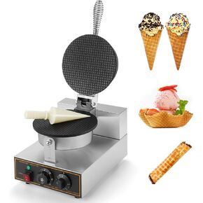 IRONWALLS Commercial Electric Ice Cream Cone Maker Machine, 1200W 110V Waffle Cone Maker Stainless Steel with Time & Temperature Dual Control, Nonstick Egg Roll Mold for Restaurant