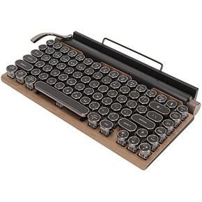 Mechanical Gaming Keyboard, Typewriter Retro Punk Gaming Keyboard, Bluetooth Keyboard with Metal Round Keycap & Backlit, 83 Keys Blue Switch Electric Typewriter (Wood