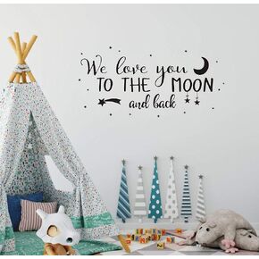 Wall Decal Kids We Love You to The Moon and Back Quote Wall Decals Nursery Vinyl Wall Stickers for Baby Boys and Grils Bedroom Scandinavian Wall Decal (Y29) (White)