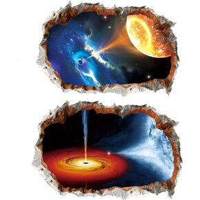 amaonm 2 حزمة الإبداعية القابلة للإزالة 3D ثقب أسود ملصقات الحائط الخارجي مشهد الفضاء من خلال الجدار وهمية نافذة جدار الشارات الفن ديكور للأطفال طفل الحضانة غرفة نوم غرفة المعيشة غرفة اللعب (أ) in Kuwait