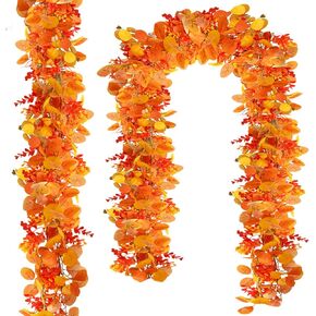 Artificial Eucalyptus Garland,2 Packs Faux Garland for Mantle, Fake Greenery Garland Vines Table Runner,Summer Floral Decorations for Hanging,Wedding Backdrop,Indoor