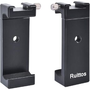 Metal Phone Tripod Mount with Remote, Ruittos Smartphone Tripod Holder and Bluetooth Camera ShutterCell Phone Clip with Hot-Shoe Mount, Compatible with iPhone 13 Pro Max 12 11 X 8 7 Samsung LG Huawei