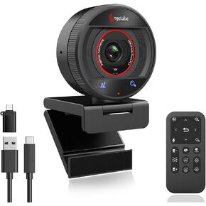 Angetube AI Webcam for PC - 2K@60FPS HD Web Camera with Remote Control, 8X Digital Zoom, Privacy Cover, TOF Auto Focus, Auto Light Correction, HDR, USB 3.0 Web Cam Work with Zoom, Teams, OBS, Mac