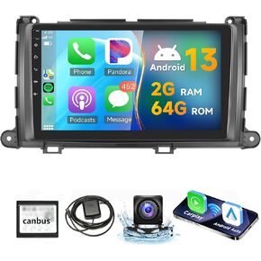 Android 13 Car Radio Stereo for Toyota Sienna 2011-2014 Wireless CarPlay Andriod Auto, 2G 64G Rimoody 9 Inch Touch Screen Mirror Link Bluetooth FM/RDS GPS WiFi EQ SWC Backup Camera