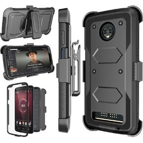 Njjex for Moto Z3 Case, for Motorola Z3 Case/Moto Z3 Play Holster Clip, [Nbeck] Shockproof Heavy Duty Built-in Screen Protector Rugged Locking Swivel Belt Clip Kickstand Hard Shell Cover [Black]