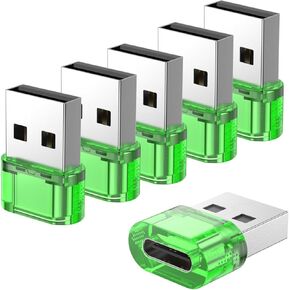 USB Male to USB C Adapter 6 Packs,USB to USB C Super Fast Charging & OTG Function, USB-A totype-C Adapter Compatible with iPhone15 Plus/AirPods Pro/Galaxy S20/ Google Pixel 7 6 5 4 (Green