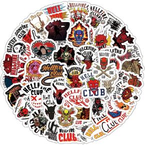 56Pcs The Hellfire Club Stickers Pack, TV Show Aesthetic Waterproof Vinyl Sticker Decals for Water Bottle,Skateboard,Laptop,Phone,Journaling,Scrapbooking | Gifts for Adults Teens Kids for Party Supply