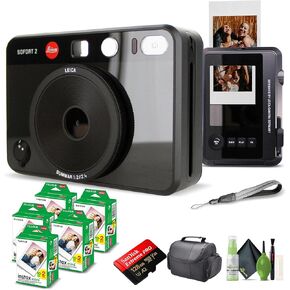 Leica Sofort 2 Hybrid Instant Photo Film and Digital Camera (Black) (19190) with LCD Display Bundle with Fujifilm Instant Film 100 Sheets + 128 GB Memory Card + Bag + Cleaning Kit