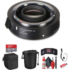 Sigma TC-1401 1.4X Teleconverter for Nikon F (879306) Bundle: 64 GB Memory Card, Card Reader, Card Wallet, Lens Pouch, Soft Carrying Case, Full Cleaning Kit, Lens Cap Keeper