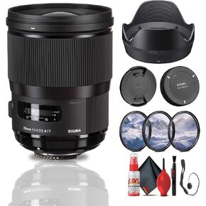 Sigma 28mm f/1.4 DG HSM Art Lens for Nikon F (441955) Bundle: Lens Hood, Front and Rear Lens Caps, 3-Piece Filter Kit, Full Cleaning Kit, Lens Cap Keeper
