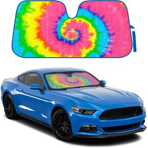 BDK Retro Wave Windshield Sun Shade, Car Sun Shade with Premium Double Bubble Design, Printed Sunshade for Car Windshield with Storage Strap, Measures 57 x 27 inches