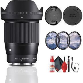 Sigma 16mm f/1.4 DC DN Contemporary Lens for FujiFilm X (402957) Bundle: Lens Hood, 3-Piece Filter Kit, Front and Rear Lens Caps, Full Cleaning Kit, Lens Cap Keeper
