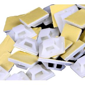 Mini Skater White Nylon Plastic Square Type Self-Adhesive+Screws Hole Mounting Wire Bundle Fixer Holders Organizer,5mm Cable Tie Wire Rope Tube Management, Base Clamps Fastener Cord Clip (50 Pcs)