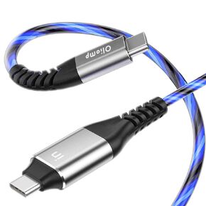 USB C to USB C Cable 6ft 60W 3A Light up USB C Charger Cable Fast Charging Led Type C to Type C Cable for iPhone15/15Pro/15Plus/15ProMax/iPad Pro2022/Air,Samsung S23 (Purple)