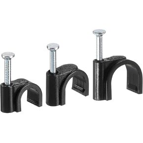 uxcell Cable Clips Set, 6/8/10mm Plastic Wire Cord J-Hook Half Clamp with High-Carbon Steel Nail in Cable Clips for Ethernet Cable Coax Cable, Black