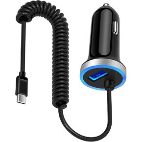 Pixel 9 Pro Car Charger Adapter,48W Dual Port Car Charger Built-in 4FT USB C Cable for Google Pixel 9 Pro Fold 9 Pro XL 8 Pro 7 6,Samsung Fast Car Charger for Galaxy Z Fold6 Z Flip6 S24 Ultra S23 A54