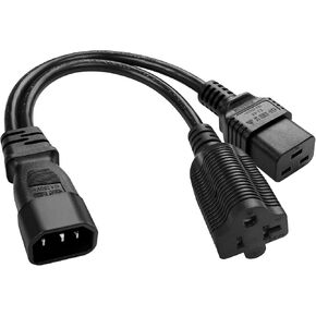 GINTOOYUN IEC C14 Male to C19 + 5-20R Power Cord Y Splitter Power Wire Line for Servers, Network Switches and More 35cm