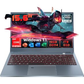 كمبيوتر محمول 15.6 بوصة Intel Core i7-9750H (6C/12T) 16 جيجابايت DDR4 RAM 512 جيجابايت NVMe SSD للألعاب، Intel UHD Graphics 630 Win11 Pro PC، شاشة 1920 * 1080 FHD IPS، BT4.2، WiFi 5، Type_C، بطارية 6000 مللي أمبير في الساعة( 16+512 جيجابايت)