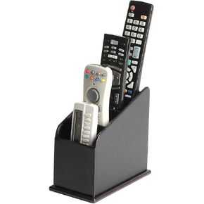 JACKCUBE DESIGN 4 Compartments Black Leather Remote Control Organizer Holder, Controller TV Guide, Media Storage Box – :MK292A