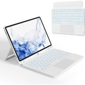 nimin Detachable Keyboard Cases for 12.4-inch Samsung Galaxy Tab S7+/S8+/S7FE, Built-in S Pen Holder, Trackpad, 7-Color Backlit, Shortcut Keys, Infinite Viewing Angles Stand, Auto Sleep/Wake