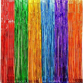 4 PCS Foil Fringe Backdrop Birthday Party Decorations Foil Curtains Mexican Fiesta Streamers Curtains Backdrop 3.3x6.6ft Tinsel Metallic Streamers Photo Booth Props Backdrop