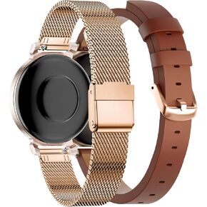 Compatible for Garmin Lily2 Band, Milanese Stainless Steel +Leather Wristband Adjustable Replacement Slim Accessory Fit for Garmin Lily2 Smartwatch Women Dressy