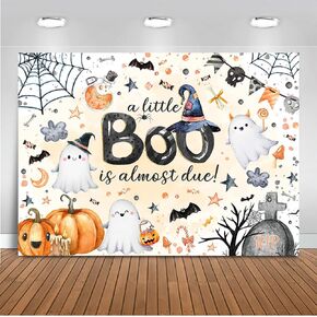 Mocsicka Halloween Baby Shower Backdrop A Little Boo is Almost Due Baby Shower Banner Decorations Cute Ghost Halloween Boo Baby Party Backdground Decorations (Pink, 7x5ft)