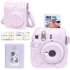 CAIYOULE Camera Case for Fujifilm Instax Mini 12，for Fuji Mini 12 Instant Camera Bag With Mini 3inch Photo Album and Mini Photo Border Sticker(No Camera)-Purple