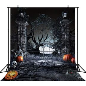 10X10FT Halloween Horrible Backdrops Pumpkin Ghost Photography Backgrounds for Halloween Party Night Ancient Architecture Vinyl Backdrop for Photoshoot SCO83B
