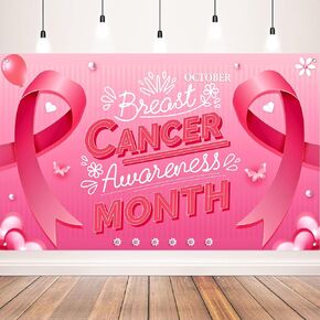 Breast Cancer Awareness Decorations, Breast Cancer Awareness Banner, Breast Cancer Awareness Backdrop, Pink Ribbon Banner Backdrop for Breast Cancer Decor, 72x43 Inch
