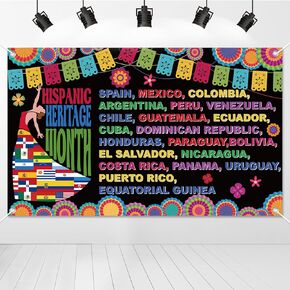 Wiooffen Hispanic Heritage Month Decorations Latino American Banner Backdrop Spanish Classroom Decoration for National Hispanic Heritage Month Hanging Decor Classroom Home School Decorations