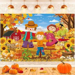 Fall Backdrop Autumn Scarecrow Farm Barn Harvest Photography Background 6x4FT kids Birthday Party Baby Shower Decorations Supplies Photo Props (72x48 inch)