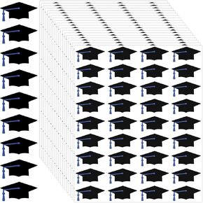 DTOFOOT 720 Pcs Graduation Cap Stickers, Black Gold Graduation Hat Diploma Envelope Sealing Labels Grad Self Adhesive Water Bottle Stickers for 2024 Graduation Party Class of 2024 School Decorations