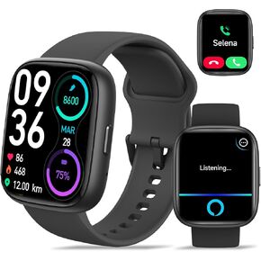 Smart Watch,Alexa Built-in Fitness Smartwatches Answer/Make Call, Activity Tracker Smartwatch for Men Women,Heart Rate Multisport SpO2 Sleep Monitor,1.83" HD Smart Watches for iOS Android,Black