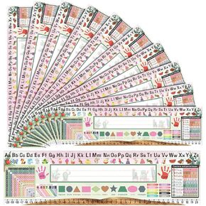 36 Pieces Desk Name Tags Multipurpose Manuscript Name Plates Traditional Multiplication Chart with Alphabet Ruler Number for Classroom Kindergarten Primary Students School Supplies (Black Eucalyptus)