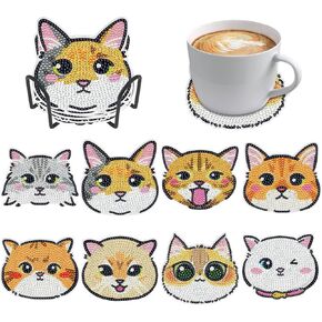 8 Pcs Easter Diamond Art Painting Coasters Kits with Holder, DIY Easter Rabbit Diamond Art Coasters with Cork Pads, Small Painting Kits for Beginners Kids, Adults