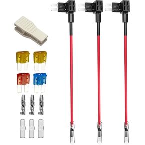 2pcs 12V 24V Standard Dual-Port Add-a-Circuit Fuse Tap, ATS Medium Piggy Back Blade Fuse Holder with Dual Wire Harness, 4pcs Standard Fuse (5A/10A) and Fuse Puller