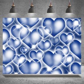 Blue Heart Backdrop Early 2000s Party Decorations Old School Backdrops Valentine's Day Glitter Heart 16th 18th 30th Women Men Happy Birthday Background Selfile Banner Photo Booth Props 7x5ft