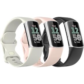 3 Pack Bands Compatible with Fitbit Charge 6/Fitbit Charge 5 for Women Men, Soft TPE Watch Band Replacement Strap, Black/Dark Blue/Rock Gray