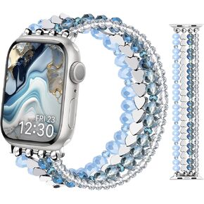 JR.DM Bracelet Beaded-Band Compatible with Apple Watch Series 9/8/7/6/5/4/3/2/1/SE Fancy Boho Cute Stretch Dressy Band Fashion Handmade Crystal Elastic Strap for iWatch 38/40/41/42/44/45mm Women Gift