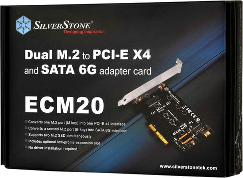 تقنية SilverStone SST-ECM20 بطاقة محول M2 مزدوجة إلى PCI-E X4 وSATA 6G (ECM20) in Saudi Arabia
