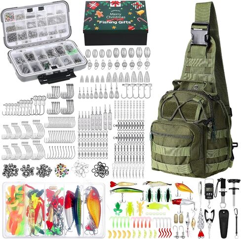 Sosation 482 Pcs Fishing Sling Tackle Bag Set Fish Tackle Box Backpack Storage Fishing Gear and Equipment Included Fish Hook Remover Tool Lures Lip Gripper, Gift for Men in Saudi Arabia