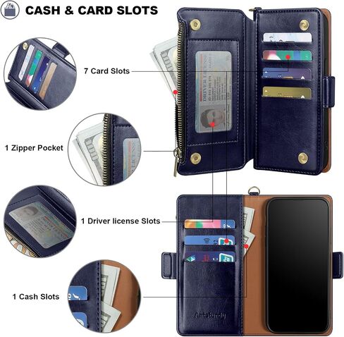 Antsturdy for Google Pixel 7a case Wallet with Card Holder,Google Pixel 7a Phone case RFID Blocking PU Leather Flip Shockproof Cover with Strap Zipper Credit Card Slots for Women Men,Dark Blue in Saudi Arabia