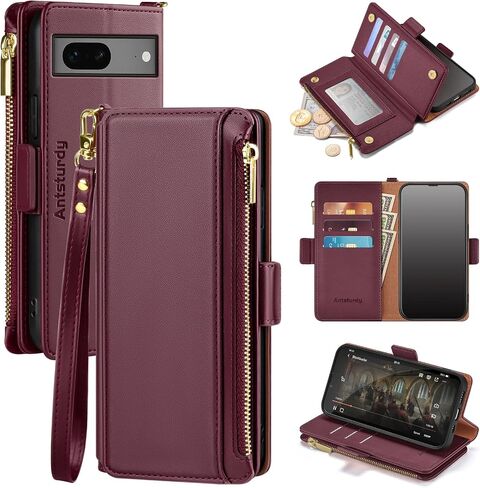 Antsturdy for Google Pixel 7a case Wallet with Card Holder,Google Pixel 7a Phone case RFID Blocking PU Leather Flip Shockproof Cover with Strap Zipper Credit Card Slots for Women Men,Dark Blue in Saudi Arabia