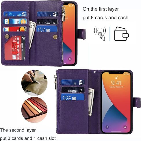 Zouzt Premium Leather case for iPhone 11 pro Wallet Magnetic Flip Cover case with Card Slot TPU Shockproof Kickstand Magnetic Separable case Blue in Saudi Arabia