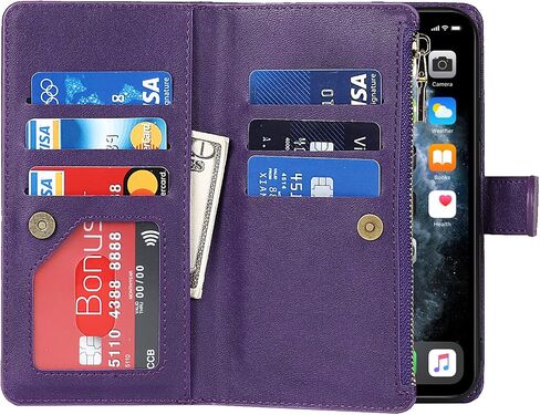 Zouzt Premium Leather case for iPhone 11 pro Wallet Magnetic Flip Cover case with Card Slot TPU Shockproof Kickstand Magnetic Separable case Blue in Saudi Arabia