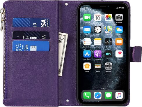 Zouzt Premium Leather case for iPhone 11 pro Wallet Magnetic Flip Cover case with Card Slot TPU Shockproof Kickstand Magnetic Separable case Blue in Saudi Arabia