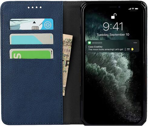 Zouzt Premium Leather case for iPhone 11 pro Wallet Magnetic Flip Cover case with Card Slot TPU Shockproof Kickstand Magnetic Separable case Blue in Saudi Arabia